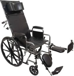 Standard Foldable & Portable Reclining Wheelchair with Padded Headrest, Removable Deskarms and Elevating Legrests, 300. lbs or 400 lbs. Weight Capacit