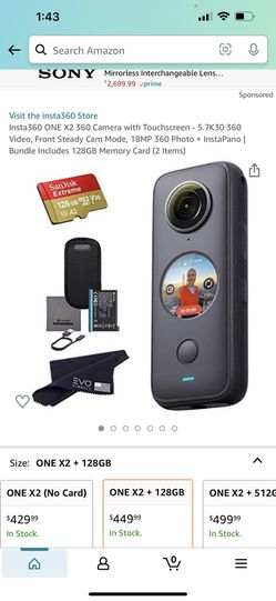 Insta360 ONE X2 360 Camera with Touchscreen - 5.7K30 360 Video, Front  Steady Cam Mode, 18MP 360 Photo + InstaPano | Bundle Includes 128GB Memory  Card