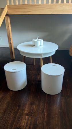 White and natural wood elliot kids storage table