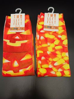 Two LEFT FEET HALLOWEEN SOCKS 2 PAIRS 