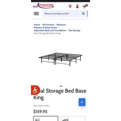 Ideal Storage Bed Base, Bed Frame, Box Spring , Foundation King Size