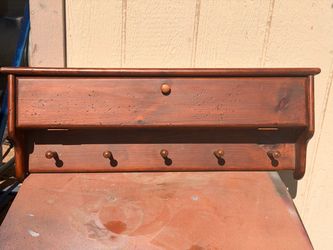 Vintage Wooden Wall Shelf with Storage and Pegs