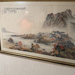 Vintage Chinese Landscape Painting - large framed 58”x33”
