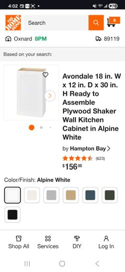 Hampton Bay Avondale Shaker Wall Kitchen Cabinet 18x12x30 Alpine White
