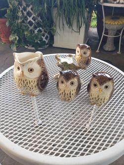 Vintage Ceramic Owl Creamer , Salt And Pepper Set