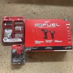 Milwaukee M12 Fuel Sub Hammer Drill, Impact Driver XC5.0 & 50pc Impact Drill and Drive Set