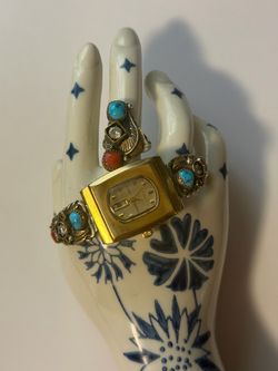 Vintage turquoise watch and ring set