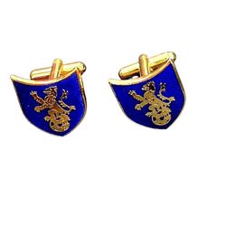Vintage Swank Goldtone Cobalt Blue Enamel Heraldic Lion Shield Cufflinks