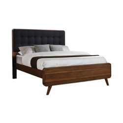 *Robyn Queen Bed With Upholstered Headboard Dark Walnut*