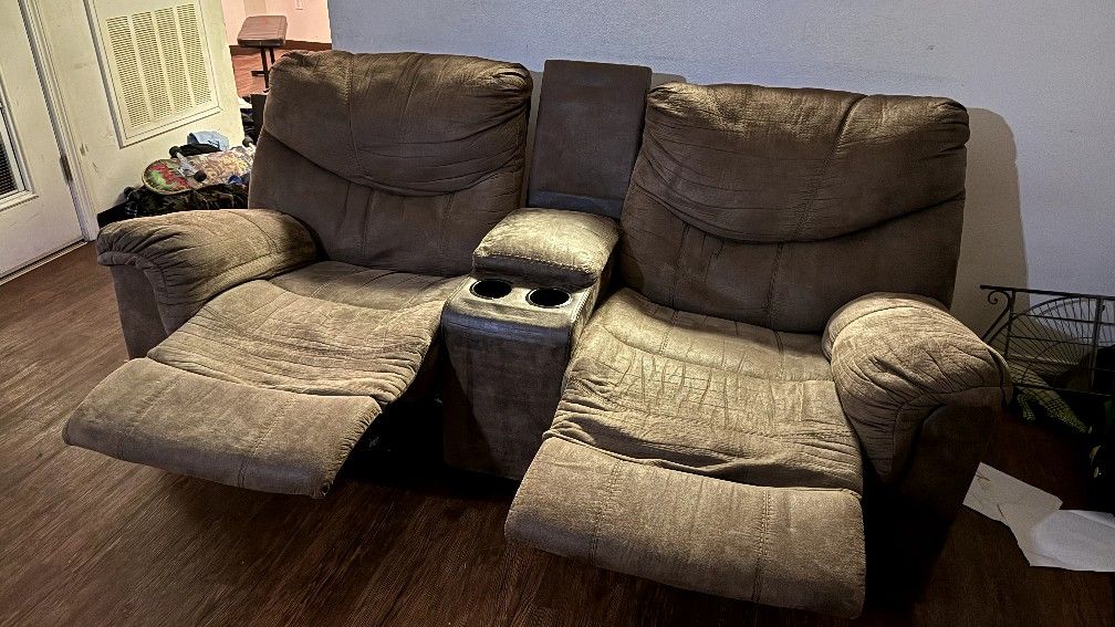 Brown Two Seater Recliner Couch
