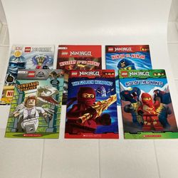 Lot of (6) LEGO Paperback Books - (5) Ninjago, (1) Jurassic Park 