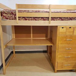 Loft Bed with Desk, Storage Drawers & Shelves! Free Mattress Included!