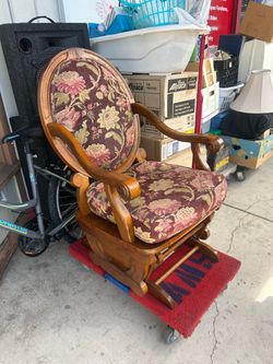 Vintage Wood Glider Rocking Chair Floral Upholstery