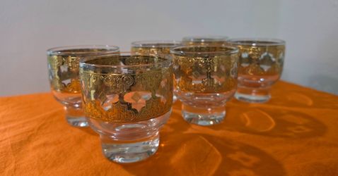 Retro Culver Valencia Footed Punch Glass 6-7 oz Two Glasses Rocks Whisky,Set of 6.