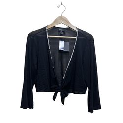 Lane Bryant Sheer Bling Nylon Tie Front Shrug 14/16 See Through Cardigan Blk NWT