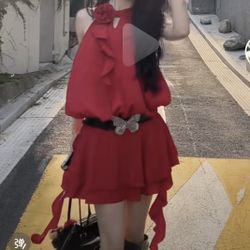 red dress with belt