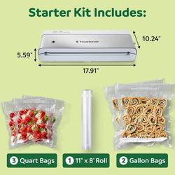 FoodSaver Compact Vacuum Sealer Machine with Airtight Bags and Roll