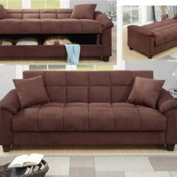 Brand New Brown Futon Sofa Storage Sleeper 