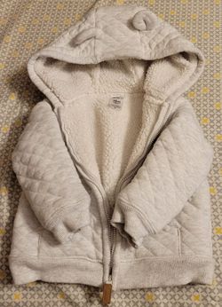 Carter's Light Gray Quilted Sherpa-Lined Hooded Jacket - 18M