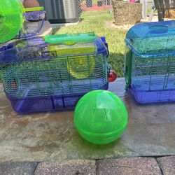 2 Critter cages with ball and other things 