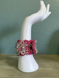 Wristband,crochet,crystal,charms.