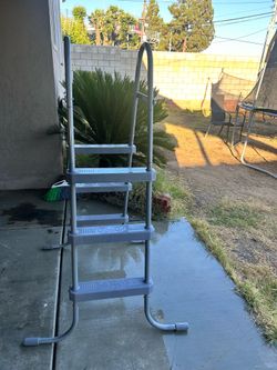Pool step ladder and skimmer net