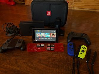Nintendo Switch 1 With Controllers, Games, and Case