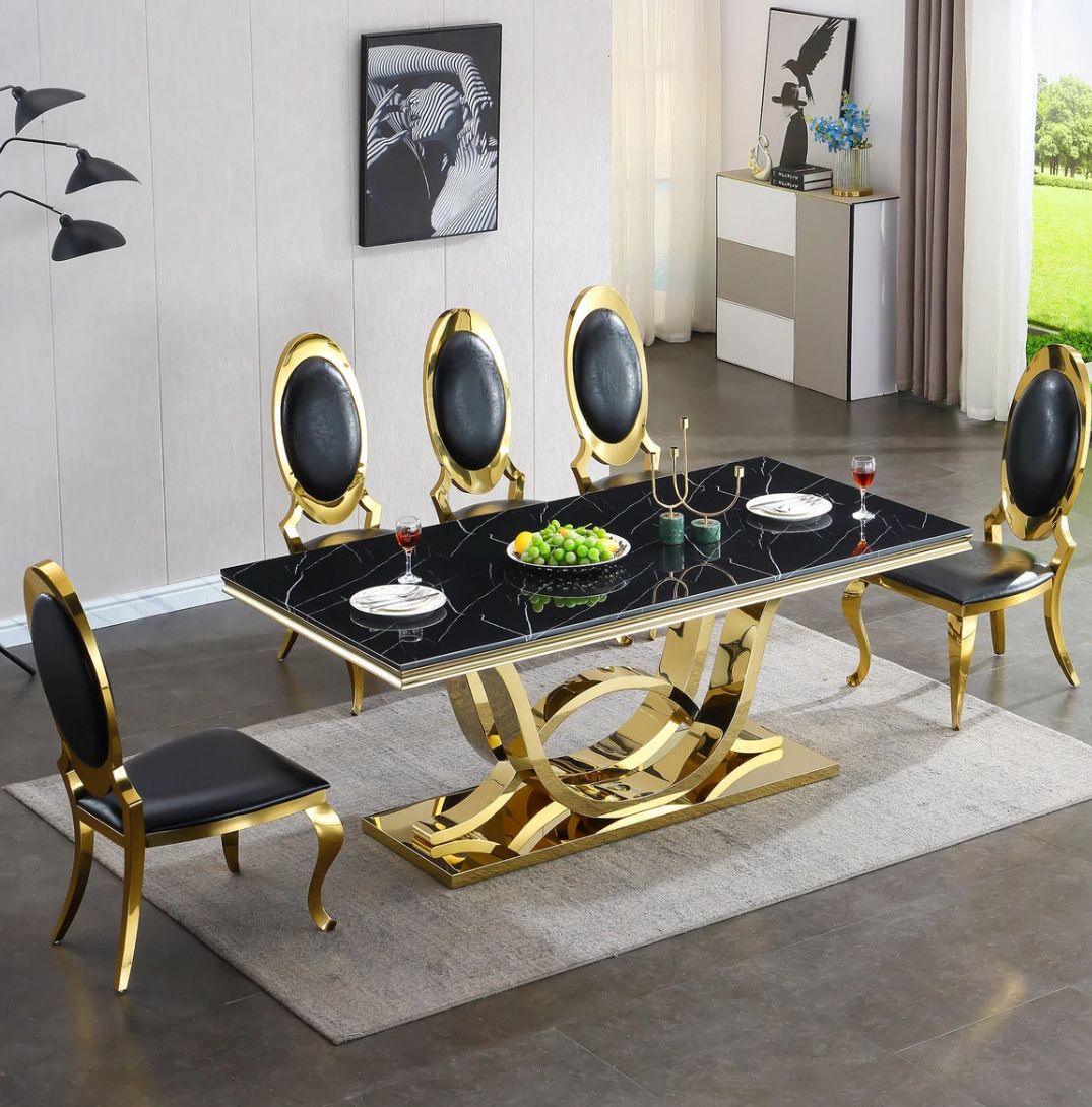 7PCS TABLE SET GOLD BLACK  (AR) $1899 FREE LOCAL DELIVERY  