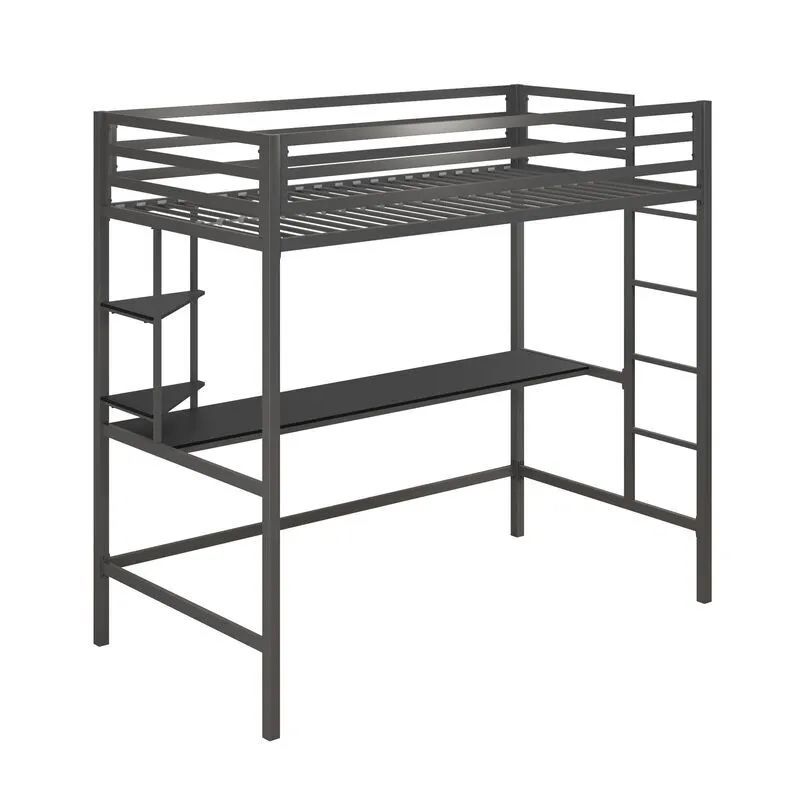 Gray Twin Loft Bed With Desk