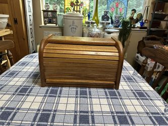 Vintage Wooden Roll Top Bread Box