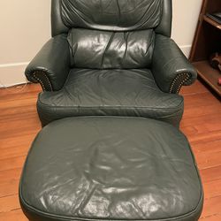 Green Leather Recliner w/ Ottoman