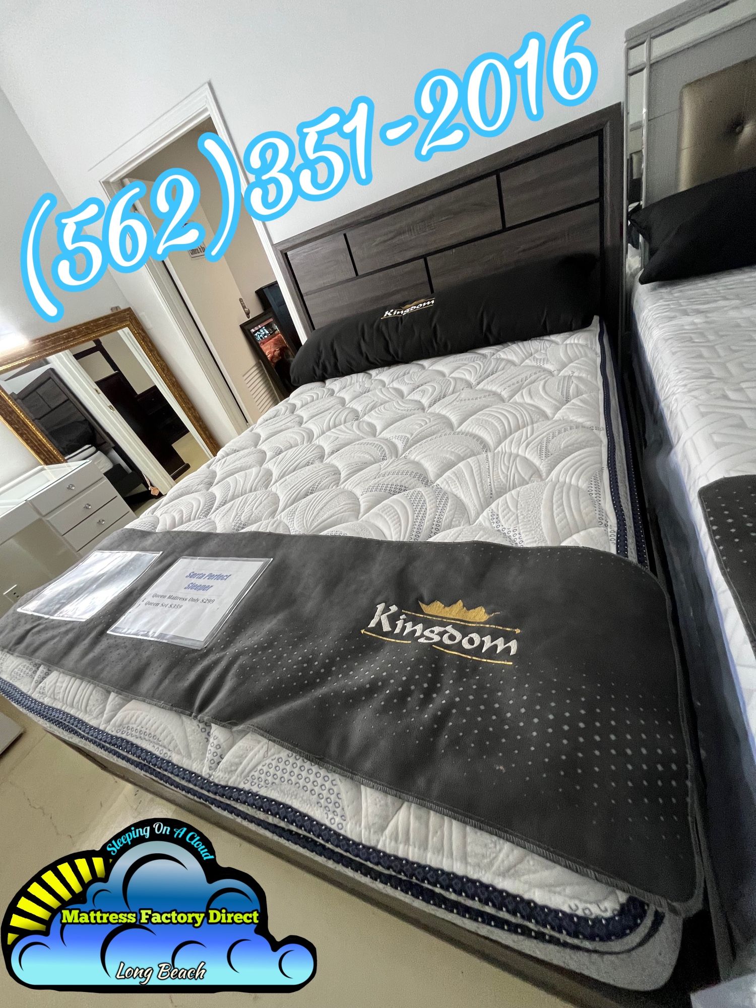 Queen Serta Bed Frame With Mattress Pillowtop Set