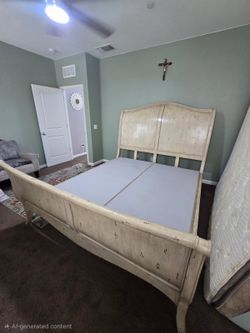 King Sleigh Bed Frame Distressed Cream