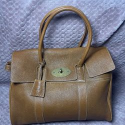 Vintage Authentic Mulberry Bayswater Oak Brown Pebbled Leather Satchel Handbag 