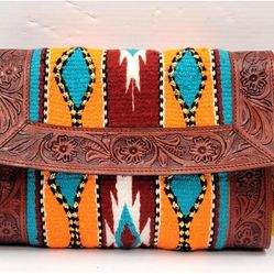 Genuine Leather-Klassy Cowgirland Wool Saddle Blanket Purse with Crossbody Strap