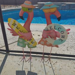 Yard-Pool-Garden Decor- Metal (18Hx7W) 2 Famingos For $8.00 If It’s Posted Still Then It’s Available