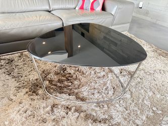 Midcentry Modern Black Glass Coffee Table Chrome Base