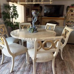 Elegant Marble Table & Dining Chairs Set of 6 Cream and Gold Color Gorgeous in Excellent Condition