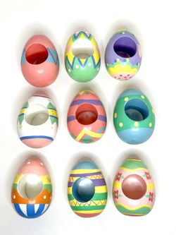 Set of 9 Vintage Hand-painted Wooden Easter Egg Napkin Rings
