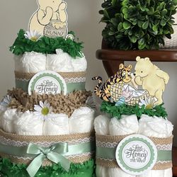 Classic Vintage Pooh baby shower diaper cakes