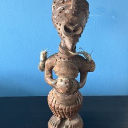 Vintage Hand Carved African Songye Fetish Statue Fertility 13.5” Tall
