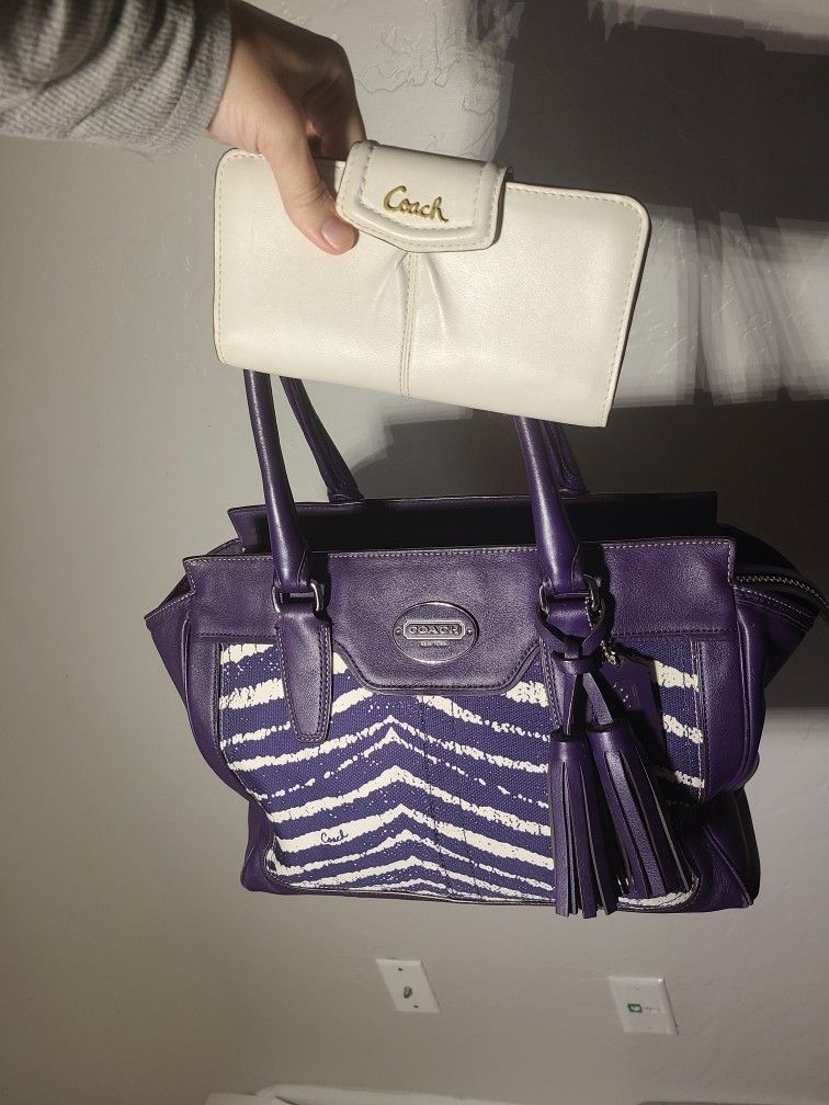 Coach Purse Purple Legacy Zebra With Wallet