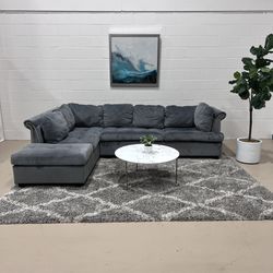 Gray Velvet sectional sofa/ couch 🚛Delivery Available
