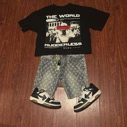Shirt:the world rudderless,jorts:gate Keeping ,shoes :off-whites