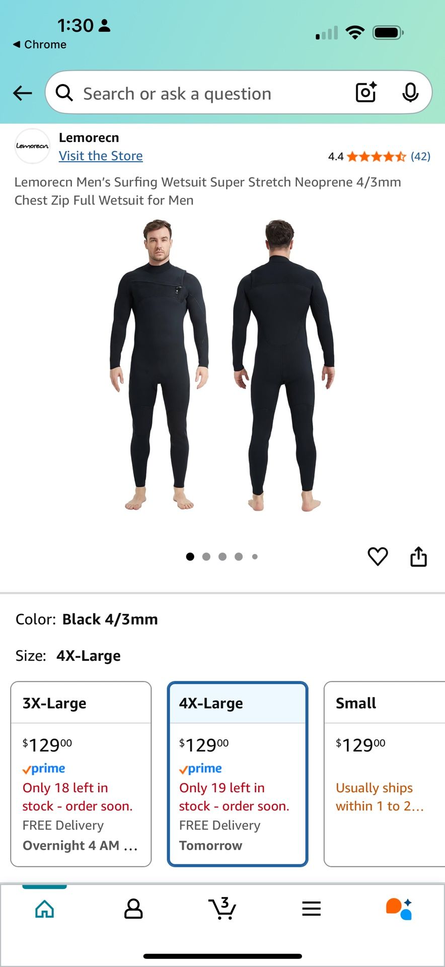 Lemorecn Wetsuit 4XL Black 4/3