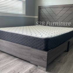 Queen Grey Alpine Platform Bed With Ortho Mattress Included!!
