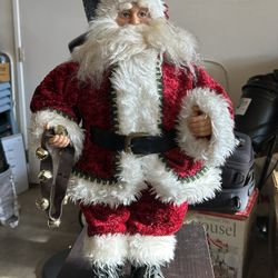 Santa Claus Decoration Vintage Holding Sleigh Bells 20” Tall