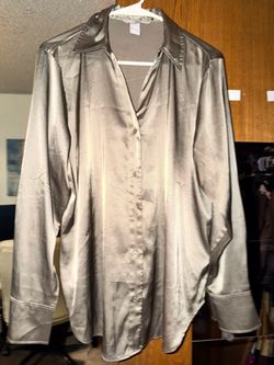 Like New Satin Long Sleeve Beige Blouse Button up Size Large