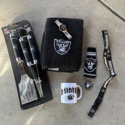 Raiders Fan Ultimate bundle - Towel, Beer Sleeve, Lanyard, Bbq Set, Mug & Watch