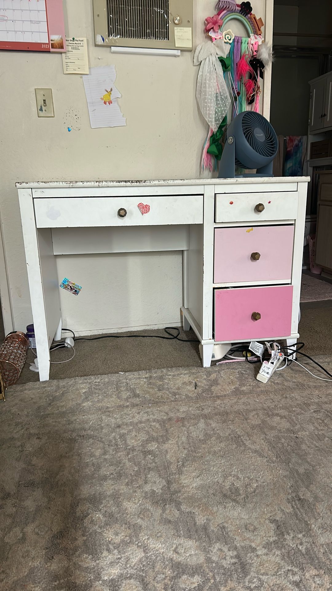 Little White And Pink Desk  42 In Wide x 21 Depth x31 Inches Tall